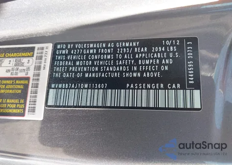 2013 Volkswagen Golf 2.5L 2-Door from USA, damaged, VIN WVWBB7AJ1DW113607